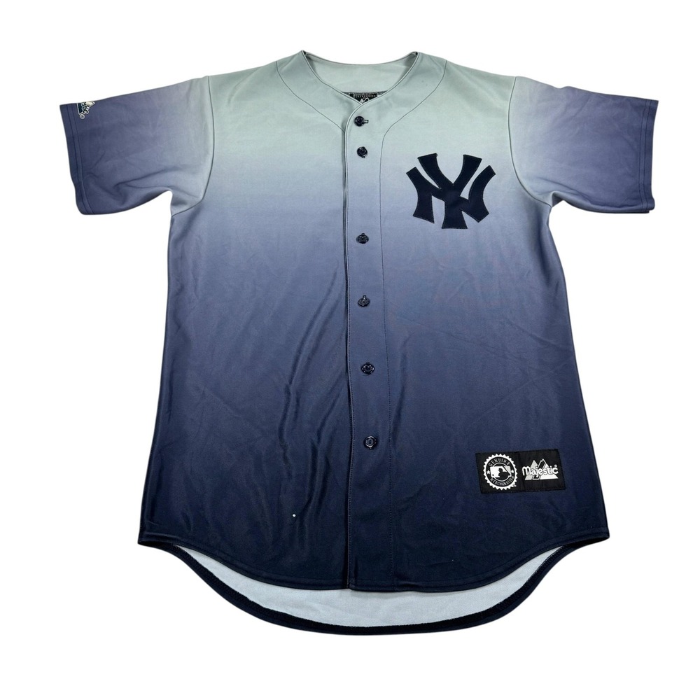 Vtg New York Yankees Jersey Mens Medium Blue MLB Baseball Button Front Majestic